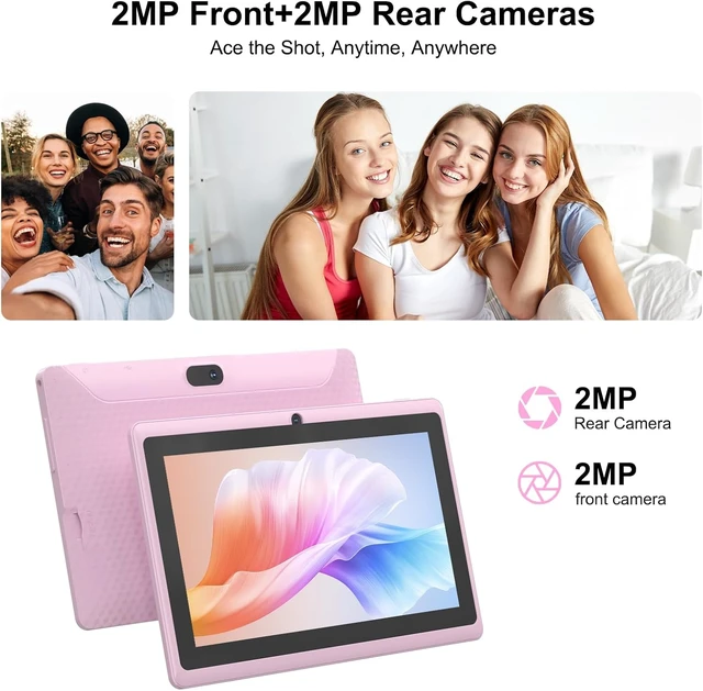 Alt view image 3 of 7 - 7" Android 14.0 Tablet 8GB RAM (3+5 Expand) + 32GB ROM, 1024×600 IPS Display, Dual Camera, 1TB Expand, with Case (Pink)