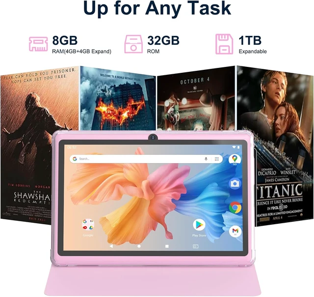 Alt view image 4 of 7 - 7" Android 14.0 Tablet 8GB RAM (3+5 Expand) + 32GB ROM, 1024×600 IPS Display, Dual Camera, 1TB Expand, with Case (Pink)