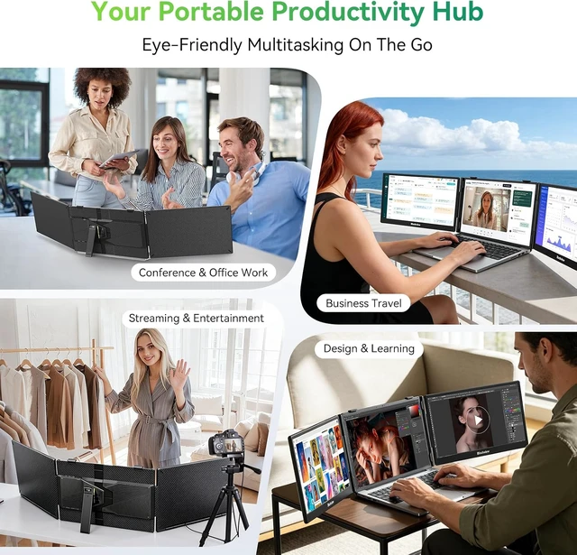 Alt view image 7 of 7 - 14" 1080P FHD IPS Laptop Screen Extender Ultra-Slim Triple Portable Monitor for 13"-17.3" Laptops, USB-C Plug & Play for Windows/Mac/Android/Switch