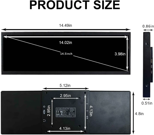 Alt view image 5 of 6 - 14.5'' 2560x720 2K IPS Stretched Bar LCD Screen for PC Case