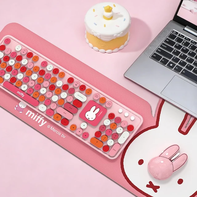 Alt view image 2 of 7 - Miffy 104-Key Wireless Keyboard & Mouse Combo with Large Pink Desk Pad Ergonomic, Cute Kawaii Design for Office/Home, Pink
