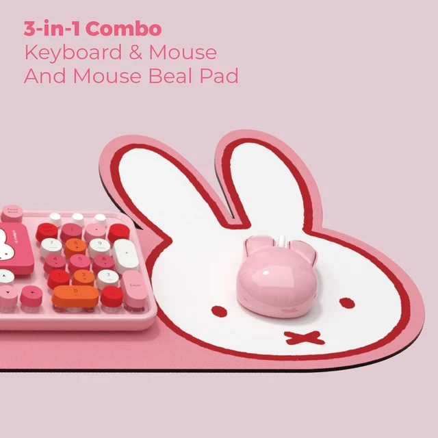 Alt view image 5 of 7 - Miffy 104-Key Wireless Keyboard & Mouse Combo with Large Pink Desk Pad Ergonomic, Cute Kawaii Design for Office/Home, Pink