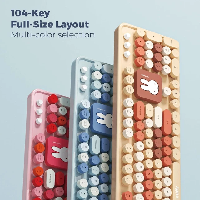 Alt view image 7 of 7 - Miffy 104-Key Wireless Keyboard & Mouse Combo with Large Pink Desk Pad Ergonomic, Cute Kawaii Design for Office/Home, Pink