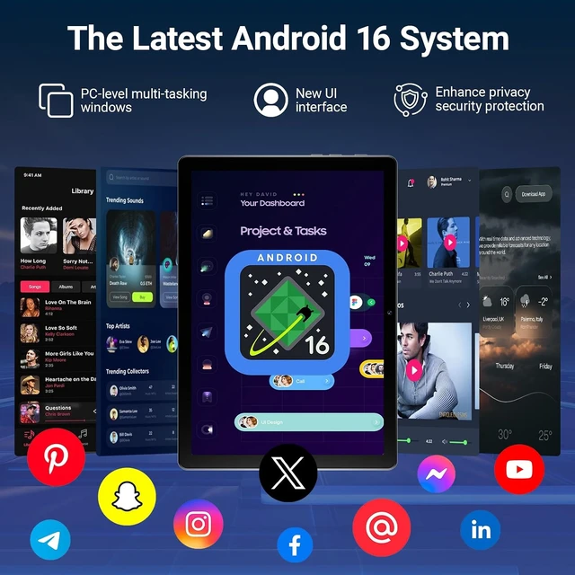 Alt view image 3 of 7 - 10-Inch Android 16 Tablet 24GB RAM, 1TB Expandable, 6000mAh, Widevine L1, Face Unlock, WiFi 6, Bluetooth 5.4, Dual Cameras for Work & Entertainment