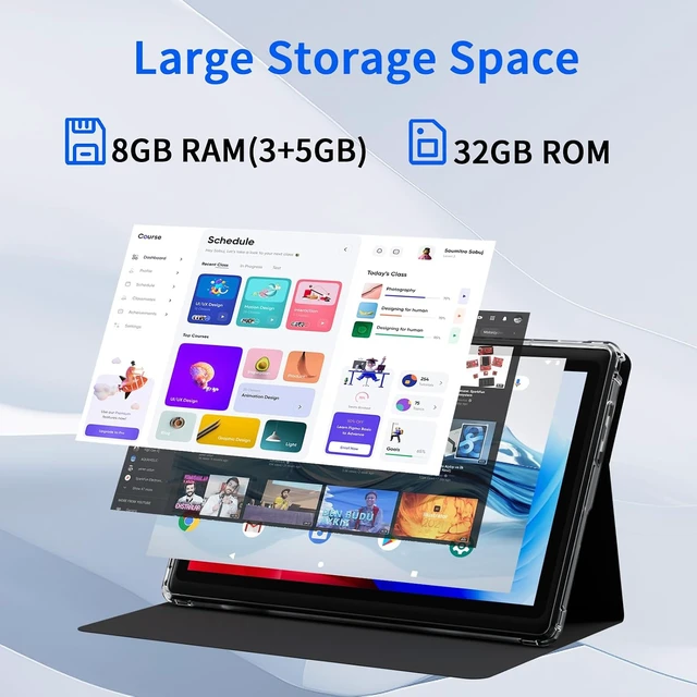 Alt view image 3 of 7 - 7-Inch Android 14 Tablet with Case 8GB RAM 32GB ROM, Supports 1TB Expand, Quad-Core, Dual Camera, Bluetooth, 5G WiFi-6, 3000mAh Battery (Includes Tablet Cover)