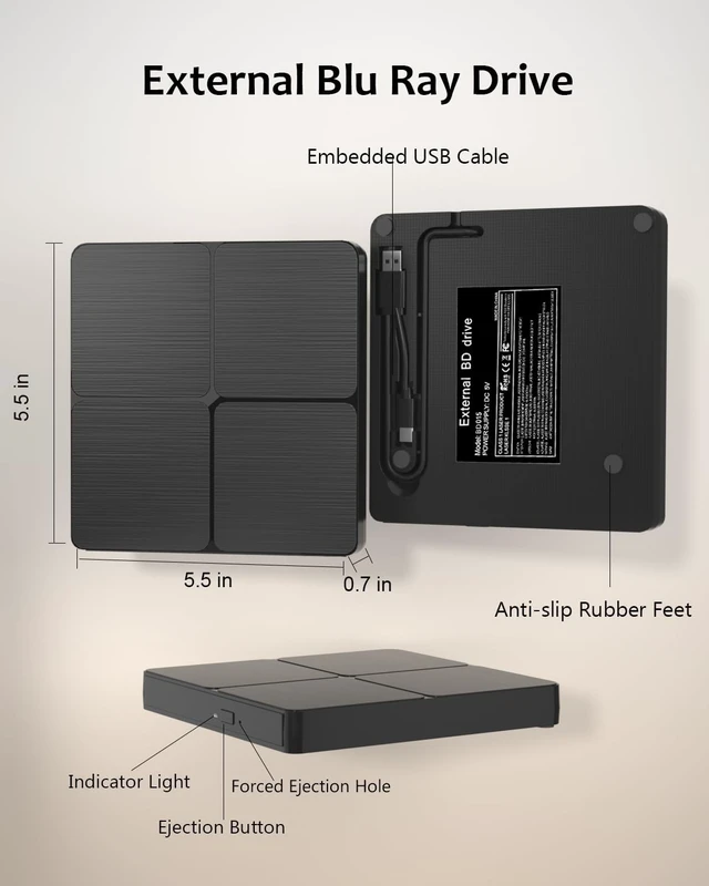 Alt view image 5 of 7 - Dual-Interface Blu-ray Optical Writer USB 3.0/Type-C for Windows, Mac & Linux