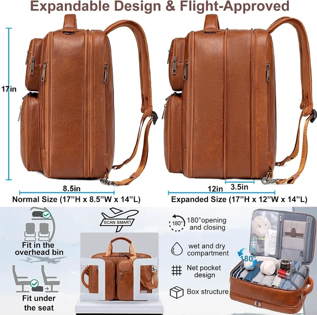 Alt view image 4 of 6 - 3-in-1 Vegan Leather Convertible Laptop Bag for Men & Women Expandable Travel Backpack, Work Briefcase & Messenger Bag