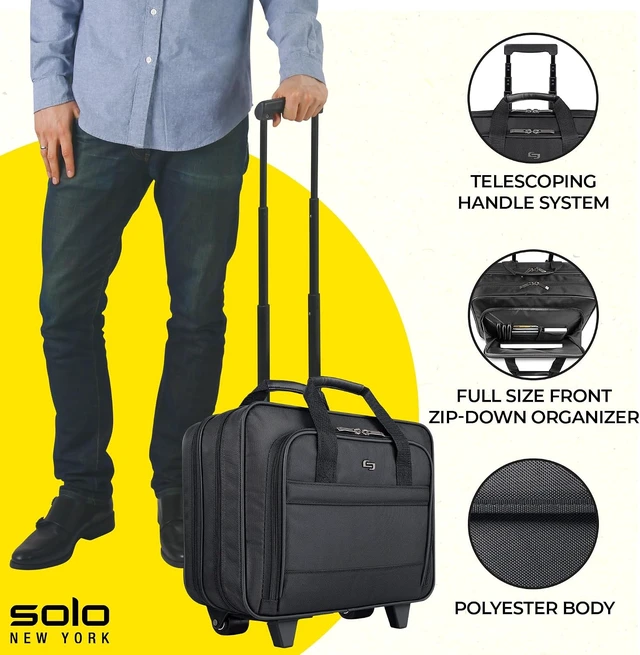Alt view image 2 of 7 - Rolling Laptop Case with Wheels Wheeled Briefcase for Women & Men, Carry-On Size, Fits 15.6" Computer Carnegie, Black