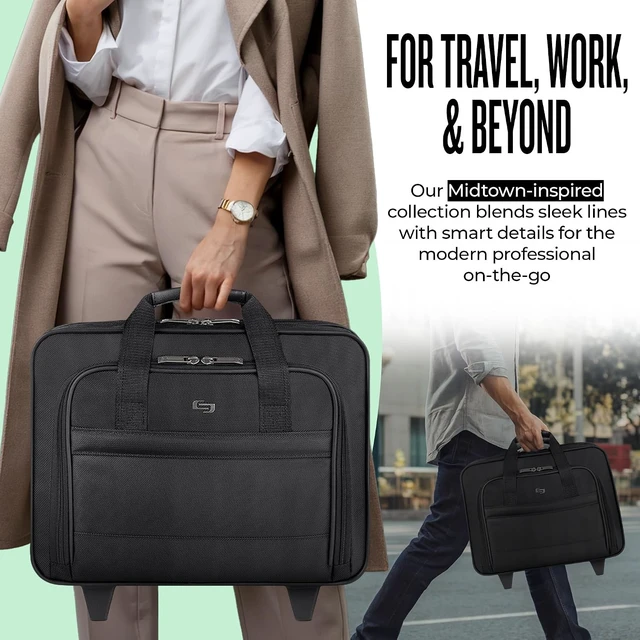 Alt view image 5 of 7 - Rolling Laptop Case with Wheels Wheeled Briefcase for Women & Men, Carry-On Size, Fits 15.6" Computer Carnegie, Black