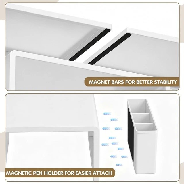 Alt view image 5 of 7 - Dual Monitor Stand Riser with Drawer & 2 Pen Holders, White