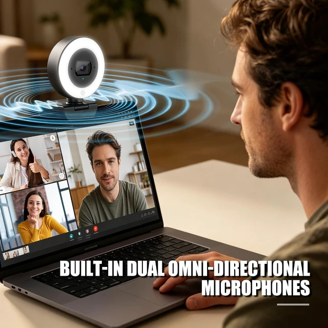 Alt view image 7 of 7 - 4K Webcam with Ring Light PDAF Autofocus Web Camera for Desktop