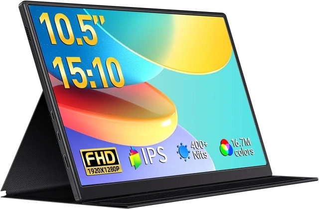 Main image of 10.5" FHD 1280P IPS Portable Monitor 400 Nits, 15:10, Ultra-Slim Mini Monitor with Smart Cover & Speaker, USB-C/HDMI HDR Gaming, for Laptop PCs