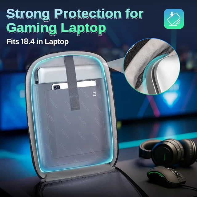Alt view image 3 of 7 - 18-Inch Gaming Laptop Backpack with Thick Padded Compartment