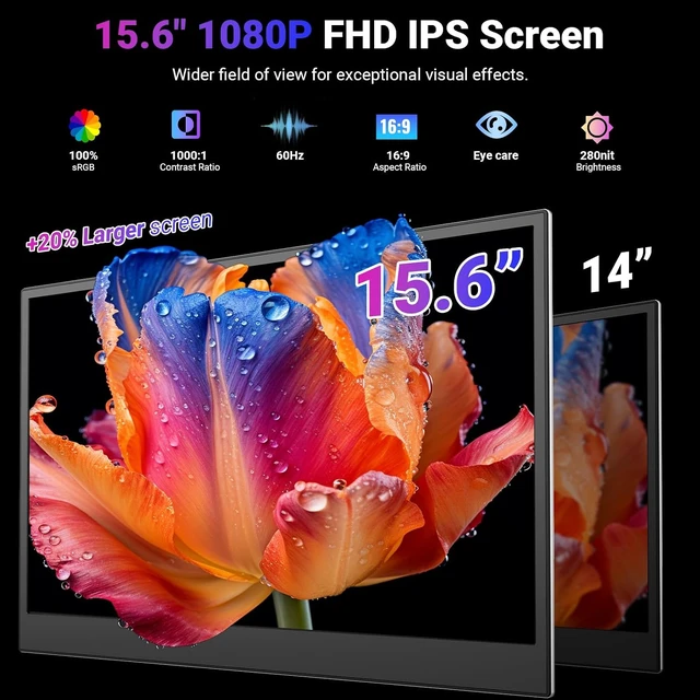 Alt view image 2 of 7 - 15.6" One-Cable Laptop Screen Extender Ultra-Thin 1080P FHD Triple Portable Monitor for 1317.3" Laptops, USB-C/USB-A, for Mac/Windows/Android (Driver Required)