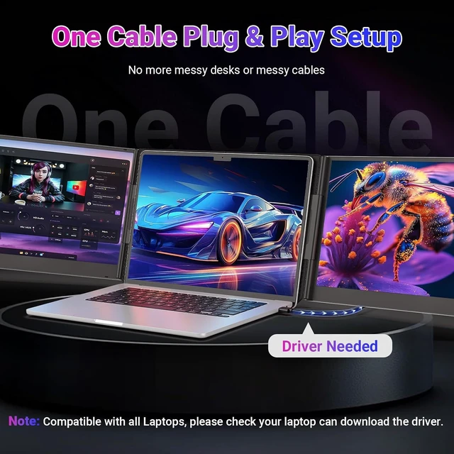 Alt view image 3 of 7 - 15.6" One-Cable Laptop Screen Extender Ultra-Thin 1080P FHD Triple Portable Monitor for 1317.3" Laptops, USB-C/USB-A, for Mac/Windows/Android (Driver Required)