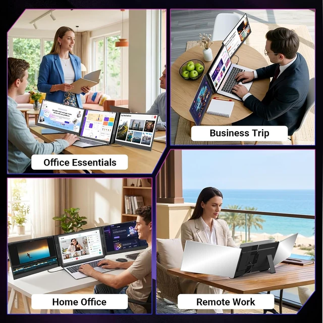 Alt view image 6 of 7 - 15.6" One-Cable Laptop Screen Extender Ultra-Thin 1080P FHD Triple Portable Monitor for 1317.3" Laptops, USB-C/USB-A, for Mac/Windows/Android (Driver Required)