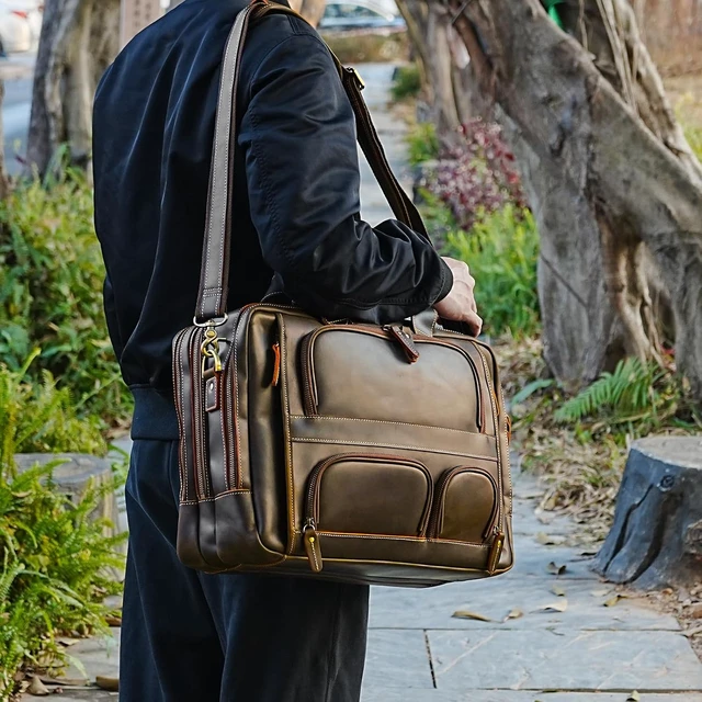 Alt view image 2 of 7 - Polare Full-Grain Cowhide Leather 17'' Laptop Briefcase for Men Large Business Messenger Bag & Work Bag