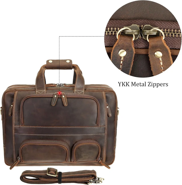 Alt view image 5 of 7 - Polare Full-Grain Cowhide Leather 17'' Laptop Briefcase for Men Large Business Messenger Bag & Work Bag