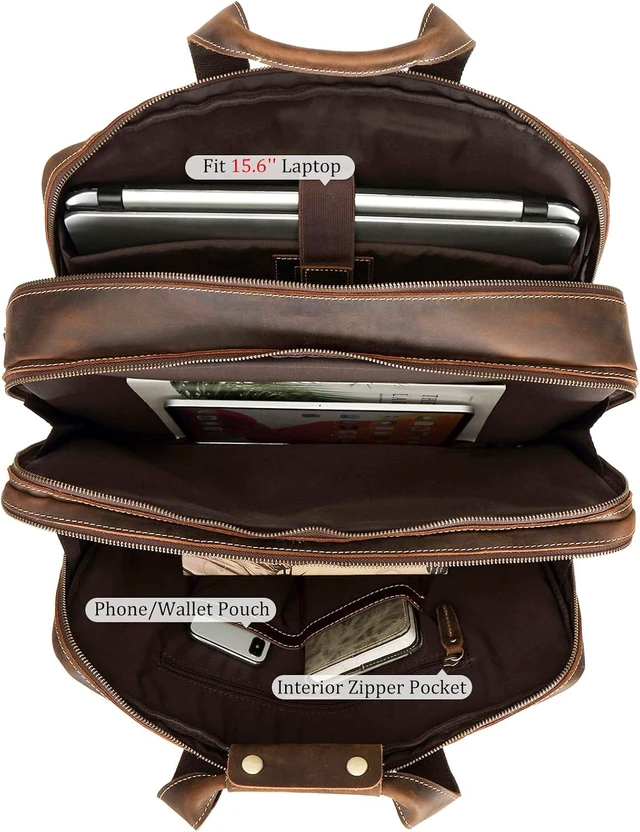 Alt view image 6 of 7 - Polare Full-Grain Cowhide Leather 17'' Laptop Briefcase for Men Large Business Messenger Bag & Work Bag