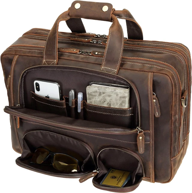 Alt view image 7 of 7 - Polare Full-Grain Cowhide Leather 17'' Laptop Briefcase for Men Large Business Messenger Bag & Work Bag