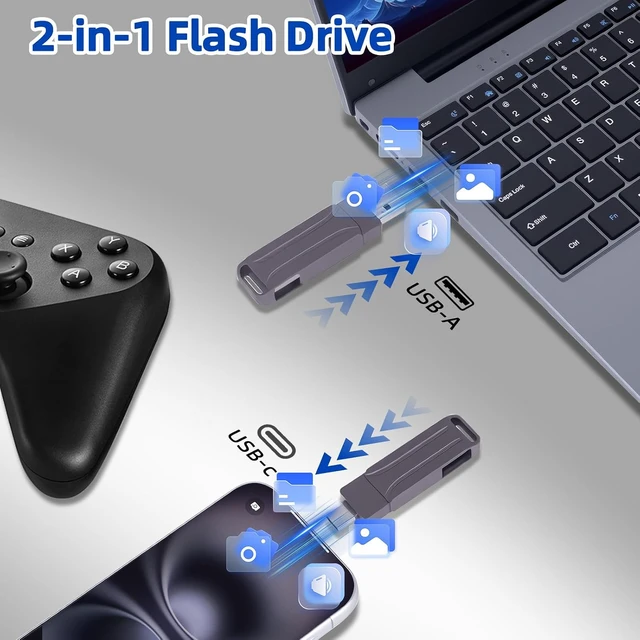 Alt view image 2 of 7 - 512GB Dual USB-A & Type-C Flash Drive Thumb Drive