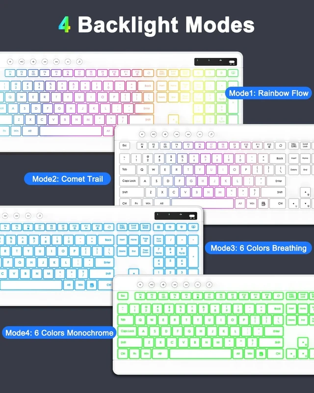 Alt view image 2 of 7 - Wireless Keyboard & Mouse Combo with 10 Backlit Effects Rechargeable 2.4GHz Silent Full-Size Light-Up USB Keyboard & 6-Button RGB Mouse for Laptop, Computer, PC