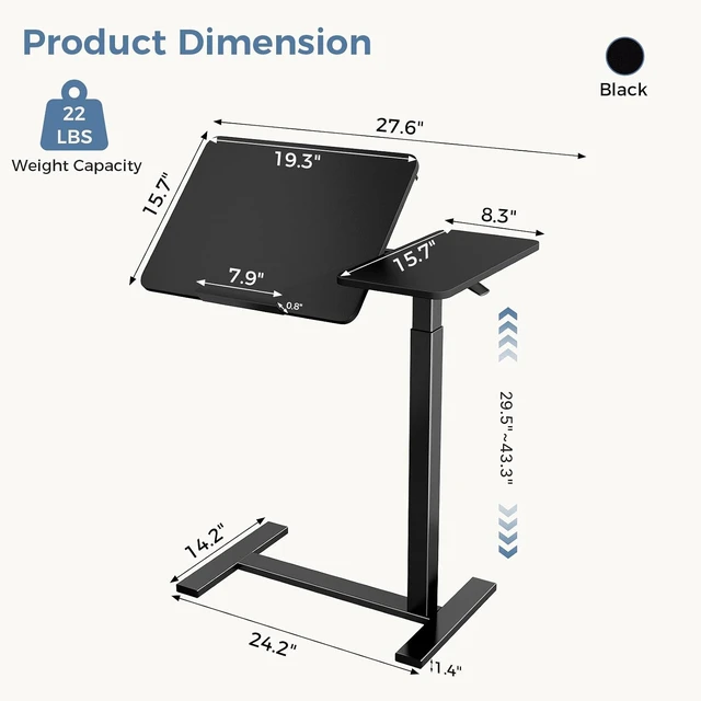 Alt view image 3 of 7 - Rolling Standing Desk with Wheels Laptop & Overbed Table