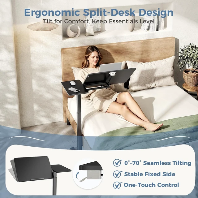 Alt view image 5 of 7 - Rolling Standing Desk with Wheels Laptop & Overbed Table