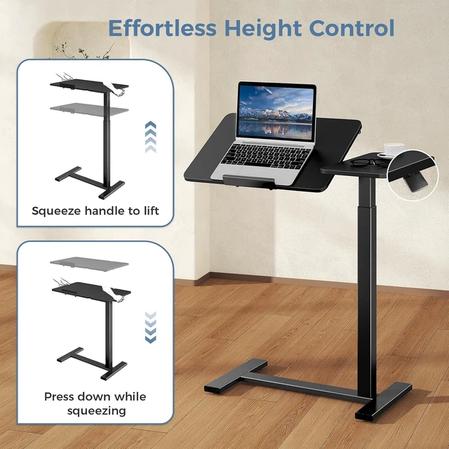 Alt view image 7 of 7 - Rolling Standing Desk with Wheels Laptop & Overbed Table