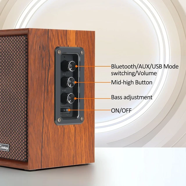 Alt view image 2 of 4 - 2026 Upgraded Active Bookshelf Speakers 40W Hi-Fi (DSP) Computer Speakers with Powerful Bass, Bluetooth/USB/RCA/AUX Inputs, 2.0 Wooden PC/TV Speakers for Laptop & Turntable