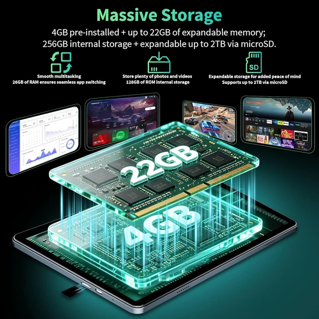 Alt view image 4 of 7 - Android 16 Tablet with Keyboard 26GB + 256GB + 2TB, Octa-Core (Silver Case)
