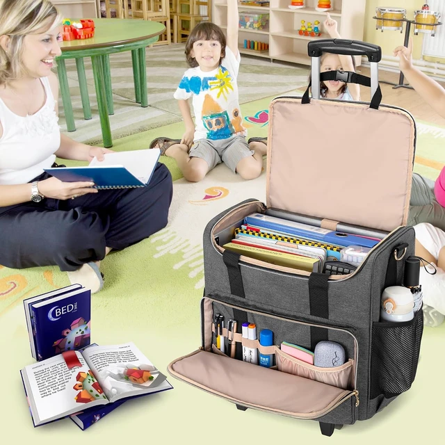 Alt view image 7 of 7 - Rolling Teacher Bag with Wheels & 15.6" Laptop Compartment, Gray