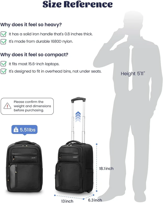 Alt view image 3 of 7 - Rolling Carry-On Laptop Backpack with Wheels