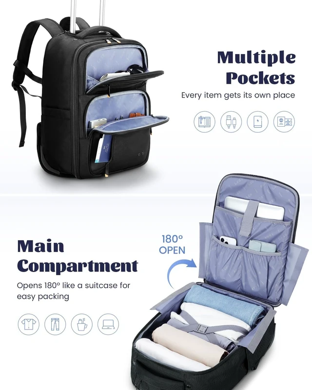 Alt view image 2 of 7 - Rolling Carry-On Laptop Backpack with Wheels