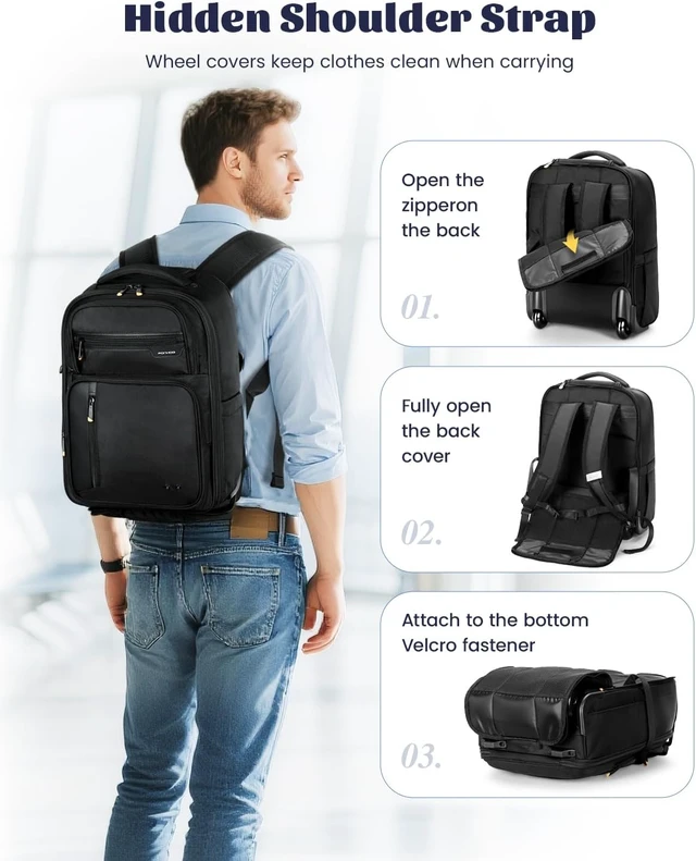 Alt view image 6 of 7 - Rolling Carry-On Laptop Backpack with Wheels