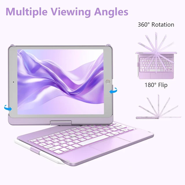 Alt view image 3 of 7 - Touchpad Keyboard Case for iPad 9th/8th/7th Gen, Light Purple