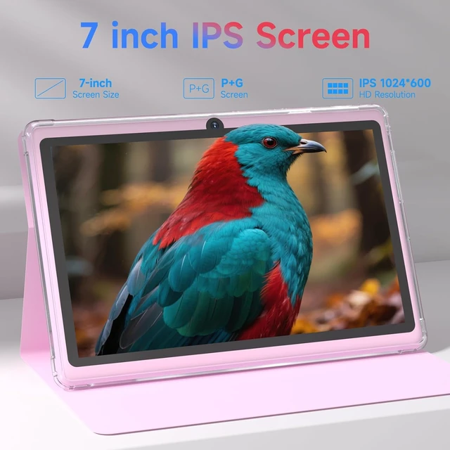 Alt view image 3 of 7 - 7-Inch Android 14 Tablet with Case 8GB RAM 32GB ROM 1TB Expand, Quad-Core, 1024×600 IPS Screen, Dual Camera, 3000mAh, Bluetooth, WiFi, GMS, Widevine L1, Pink