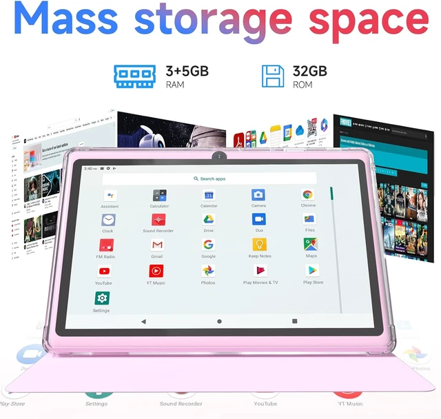 Alt view image 4 of 7 - 7-Inch Android 14 Tablet with Case 8GB RAM 32GB ROM 1TB Expand, Quad-Core, 1024×600 IPS Screen, Dual Camera, 3000mAh, Bluetooth, WiFi, GMS, Widevine L1, Pink