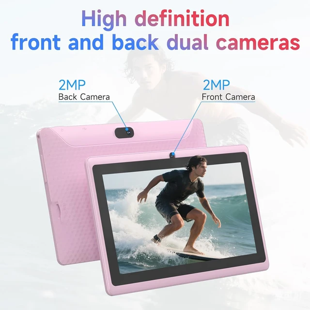 Alt view image 5 of 7 - 7-Inch Android 14 Tablet with Case 8GB RAM 32GB ROM 1TB Expand, Quad-Core, 1024×600 IPS Screen, Dual Camera, 3000mAh, Bluetooth, WiFi, GMS, Widevine L1, Pink