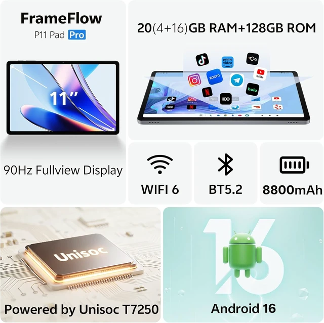 Alt view image 2 of 7 - 11-Inch Android 16 Tablet, Gray