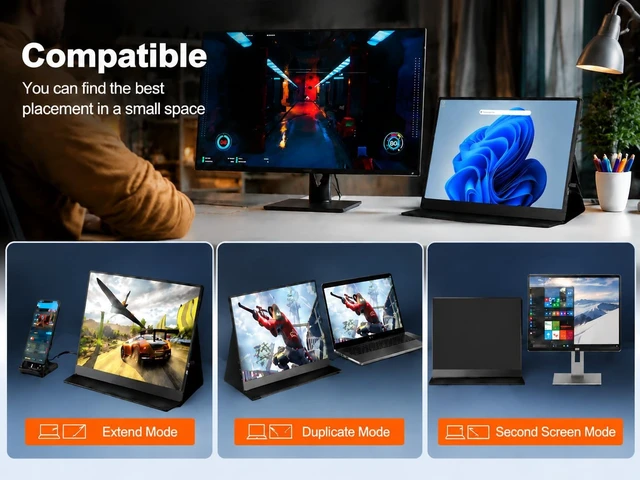 Alt view image 7 of 7 - 17.3" 144Hz 1080P FHD Portable Gaming Monitor USB-C/HDMI, HDR IPS, Laptop Screen Extender with Smart Cover & Speakers for PC, Mac, Phone, PS3/4/5 & Xbox