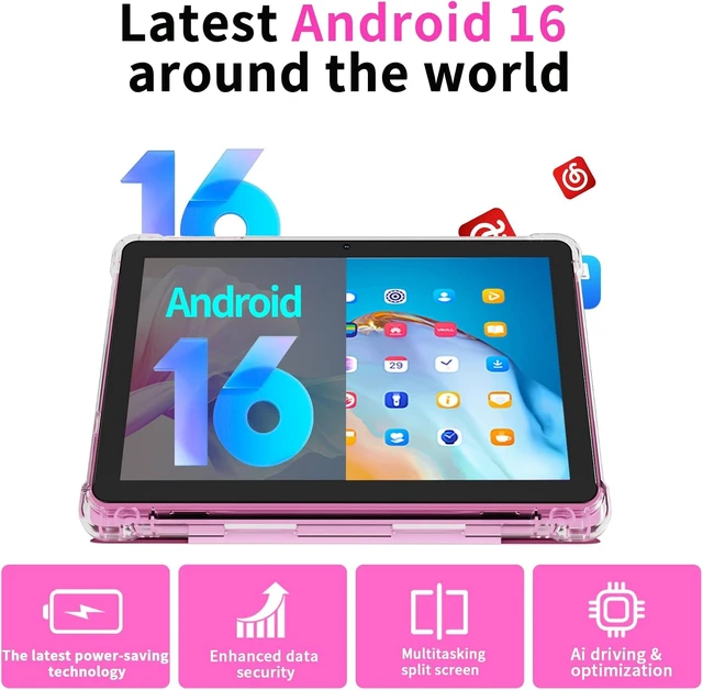Alt view image 2 of 7 - 10-Inch Android 16 Tablet, 20GB RAM 128GB ROM 2TB Expandable 2.0GHz Octa-Core, 2-in-1 with Keyboard Case Stylus Mouse, 5G WiFi6, BT 5.0, 6000mAh, Widevine L1, GMS, Pink