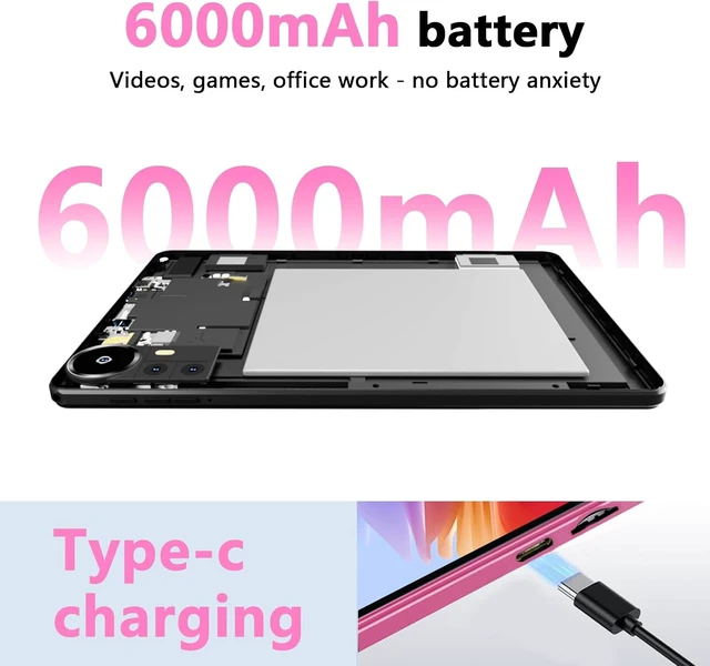 Alt view image 5 of 7 - 10-Inch Android 16 Tablet, 20GB RAM 128GB ROM 2TB Expandable 2.0GHz Octa-Core, 2-in-1 with Keyboard Case Stylus Mouse, 5G WiFi6, BT 5.0, 6000mAh, Widevine L1, GMS, Pink