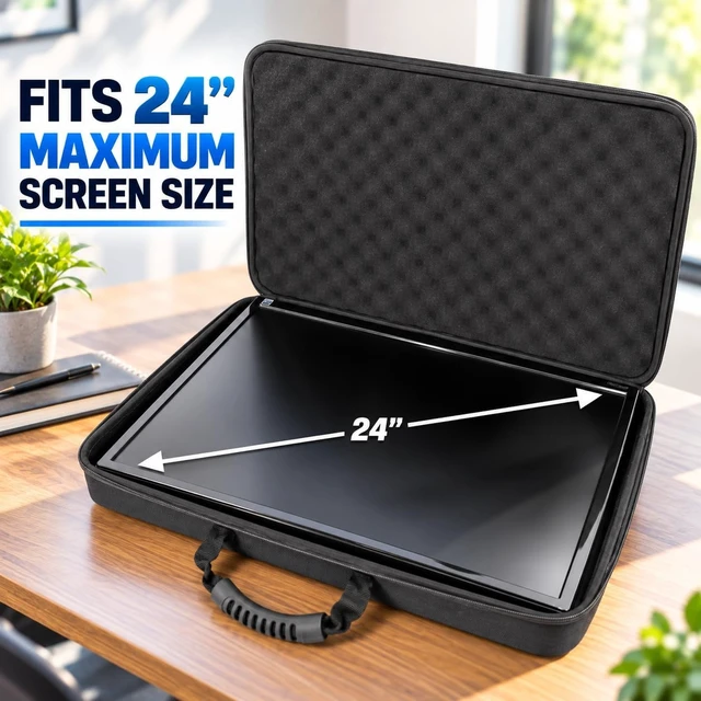 Alt view image 3 of 7 - Hard EVA Portable Monitor Travel Case for 15.6"24" Monitors Protective with Foam, Handle & Shoulder Strap for External & Second Screens