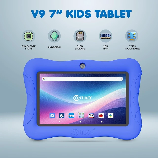 Alt view image 2 of 7 - 7" Kids Learning Tablet Bundle Headphones, Sleeve Bag, Pre-Installed Games & Educational Apps, Parental Controls, Ideal for Education, Blue
