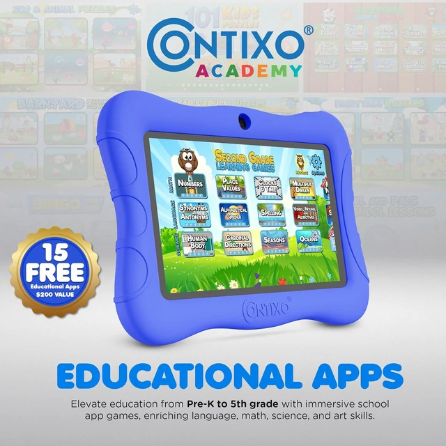 Alt view image 5 of 7 - 7" Kids Learning Tablet Bundle Headphones, Sleeve Bag, Pre-Installed Games & Educational Apps, Parental Controls, Ideal for Education, Blue