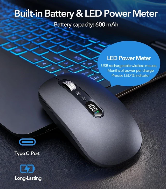 Alt view image 5 of 7 - AI Wireless Mouse with Voice-to-Text & 200+ Language Translator Bluetooth 5.0 Silent Mouse, USB-C Rechargeable, Smart AI Writing for Office & Meetings