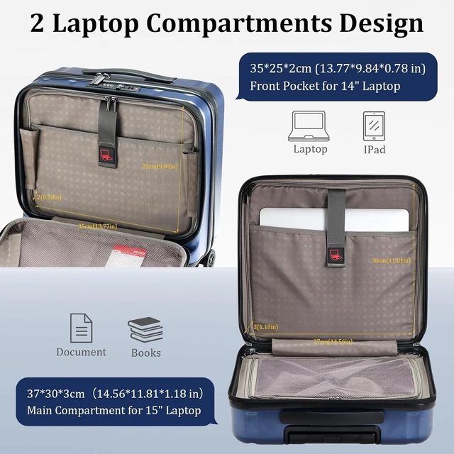Alt view image 2 of 7 - 16" Carry-On Briefcase Luggage with 2 Laptop Compartments