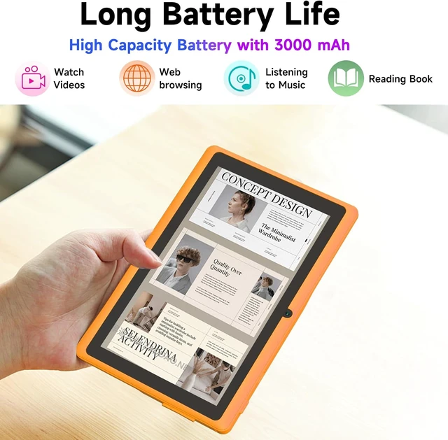 Alt view image 4 of 7 - 7-Inch Android Tablet with Protective Case 8GB RAM (3GB+5GB Expand), 32GB ROM, 1TB Expand, IPS 1024×600, Bluetooth, 2.4G+5G WiFi, GMS, Widevine L1, YouTube & Netflix (Orange)