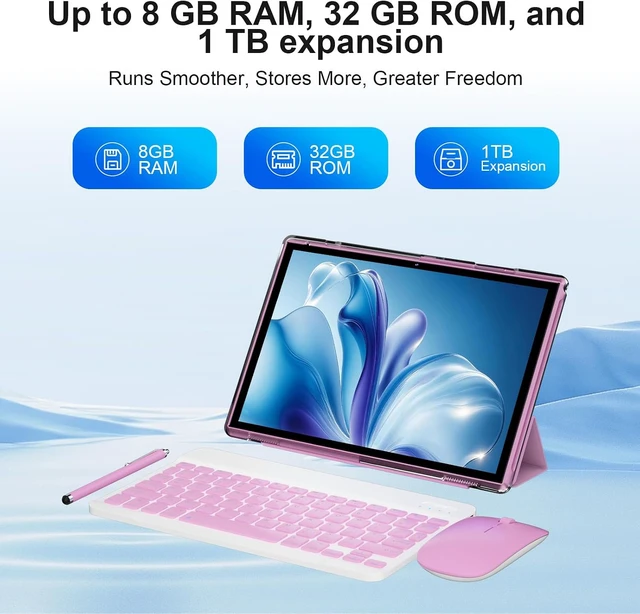 Alt view image 6 of 7 - 10-Inch Android 15 2-in-1 Tablet with Keyboard Includes Mouse, Stylus & Case, 8GB RAM 32GB ROM, 1TB Expandable, 6000mAh, Dual Camera, 5G WiFi-6, Bluetooth